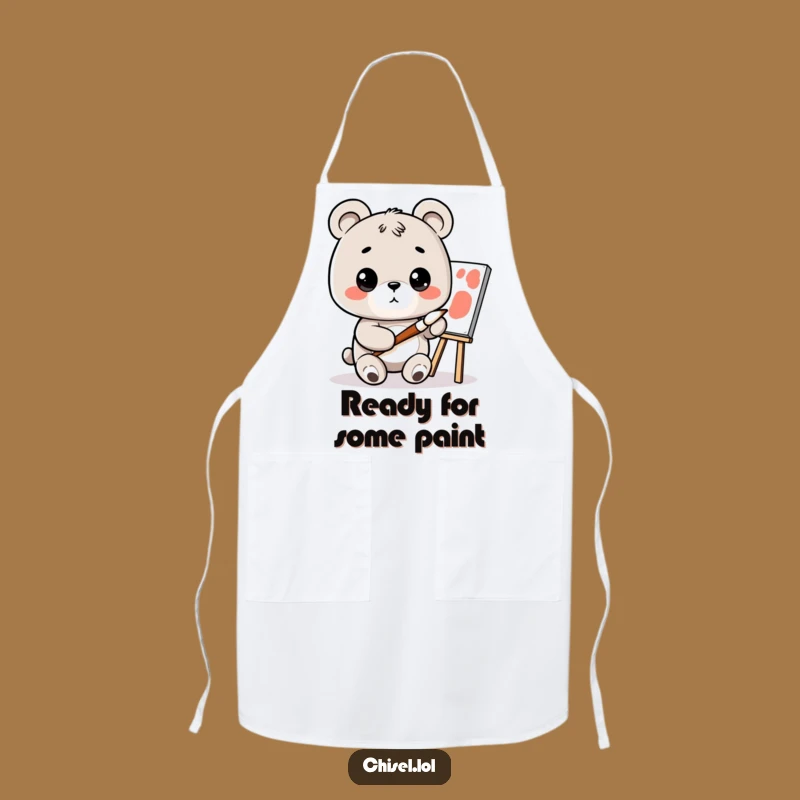 Funny Kawaii Bear Chef Apron - Curious Painter in the Kitchen, Witty Gift for Cooks