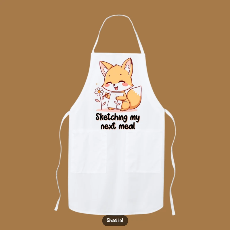Funny Kawaii Fox Chef Apron - Joyful Artist in the Kitchen, Witty Gift for Cooks