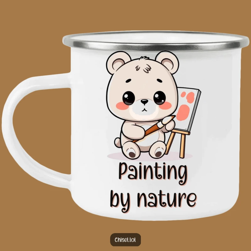 Funny Kawaii Bear Camp Mug - Curious Painter, Outdoor Art Inspiration, Witty Gift