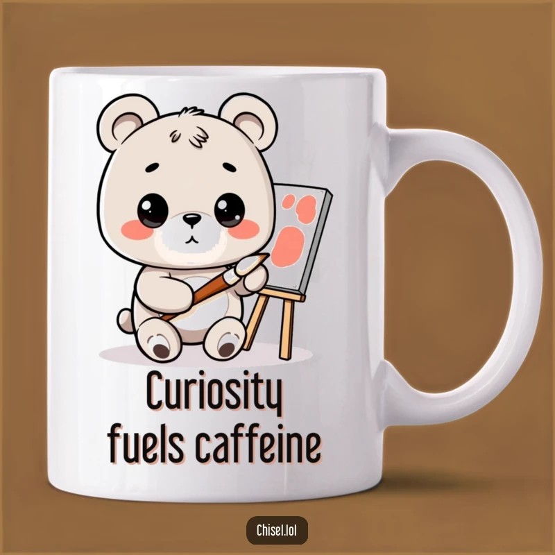 Funny Kawaii Bear Painter Mug - Curious Artist, Perfect Humorous Gift for Art Lovers