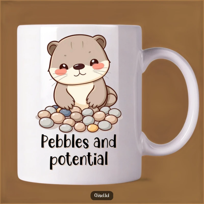 Funny Kawaii Otter Pebble Art Mug: A Hilarious Gift for Creative Minds