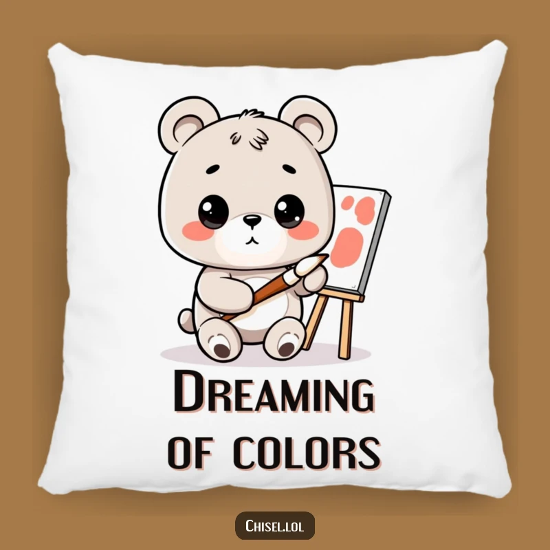 Funny Kawaii Bear Pillow - Curious Artist Comfort, Cozy & Cute Humorous Gift