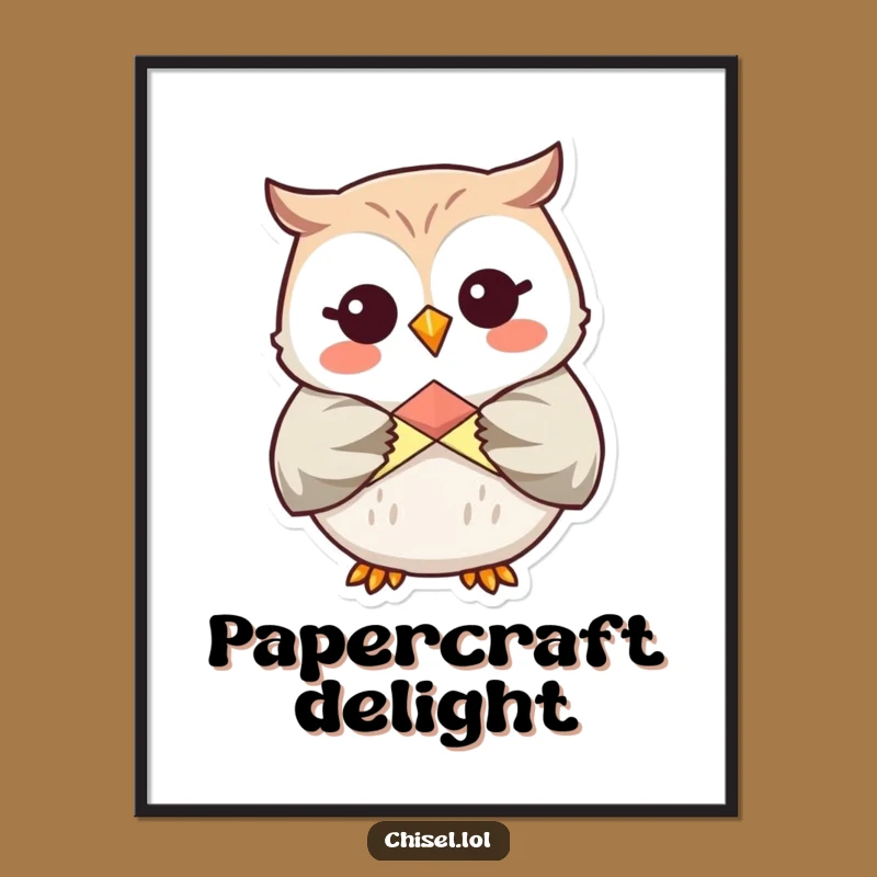 Funny Kawaii Owl Digital Art - Giggling Crafter Joy, Instant Download Humorous Gift