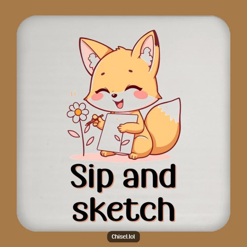 Funny Kawaii Fox Art Coaster - Joyful Sketching Protection, Cute & Practical Gift