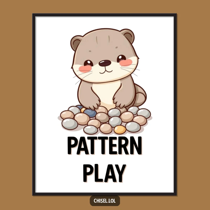 Funny Kawaii Otter Poster: Creative Pebble Art for a Chic Home Decor