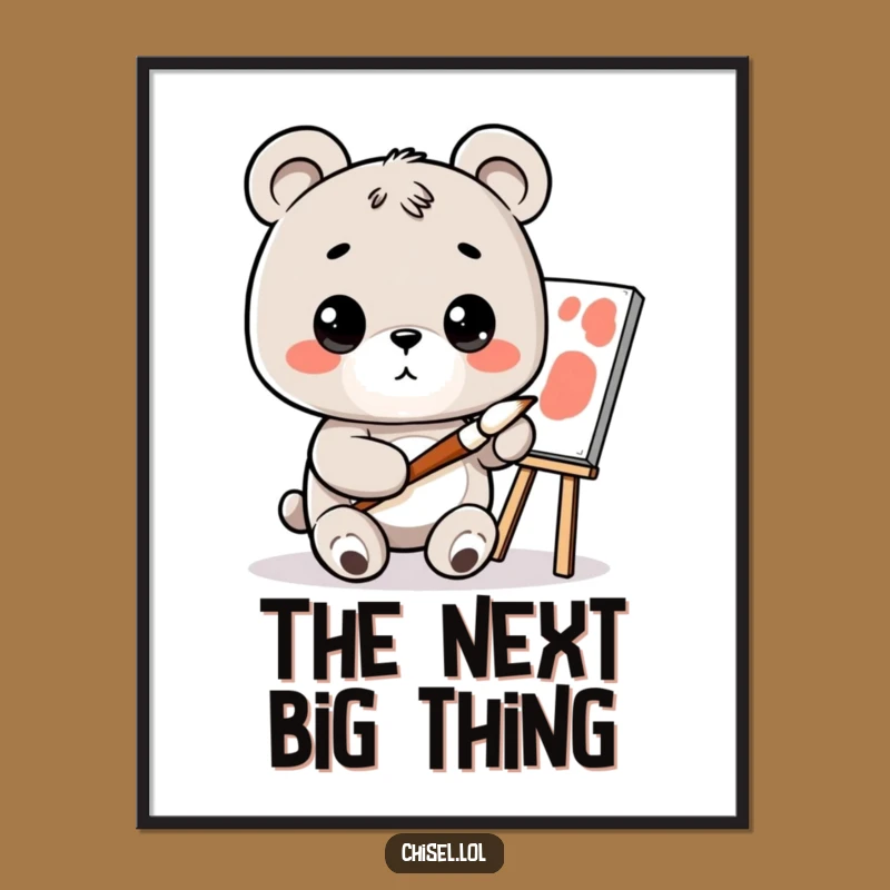 Funny Kawaii Bear Art Poster - Curious Painter Decor, Whimsical Humorous Gift for Art Lovers