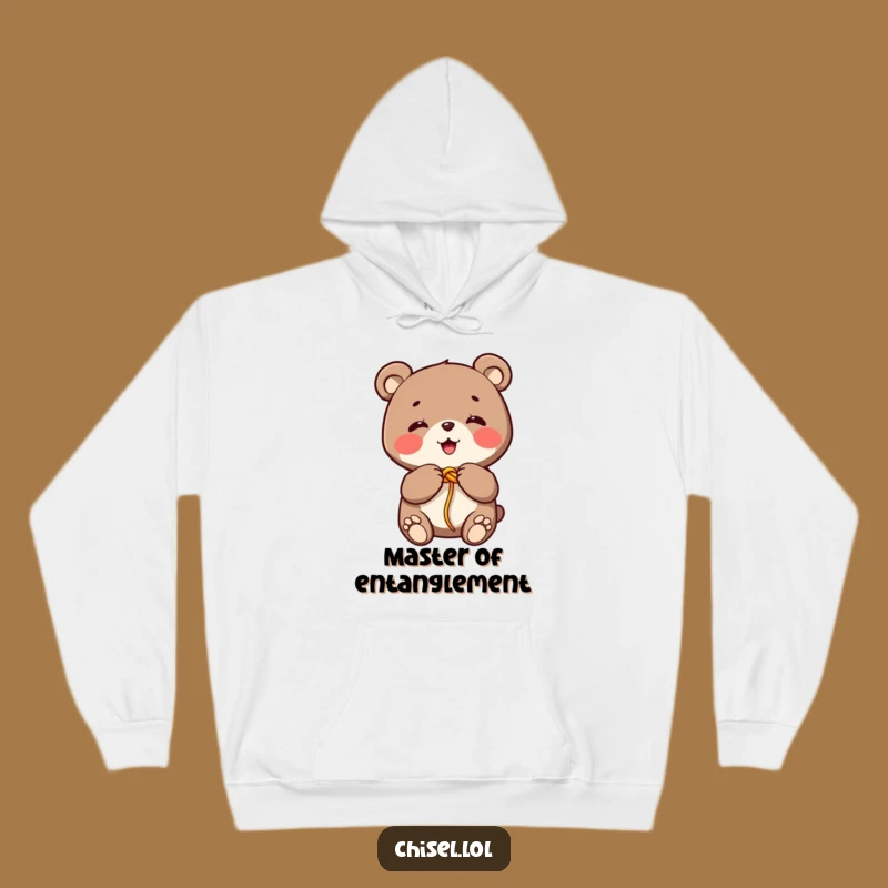 Cozy Funny Kawaii Bear Hoodie: Snuggle Up with Giggling Knot-Tying Fun