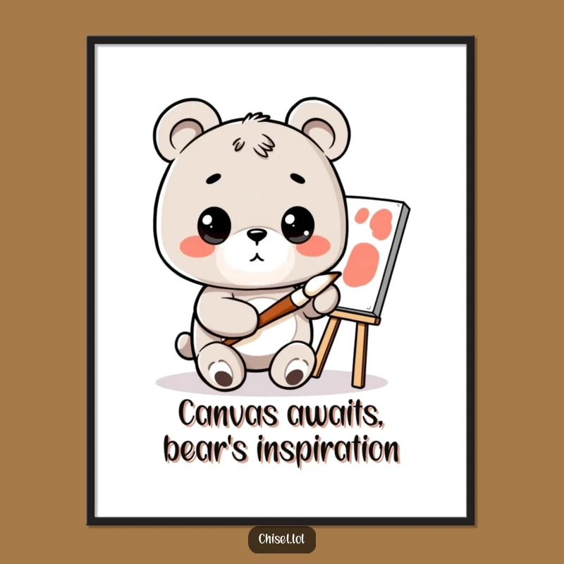 Free Printable Kawaii Bear Wall Art: Funny Artist Bear Downloadable for Creative Workspace Decor