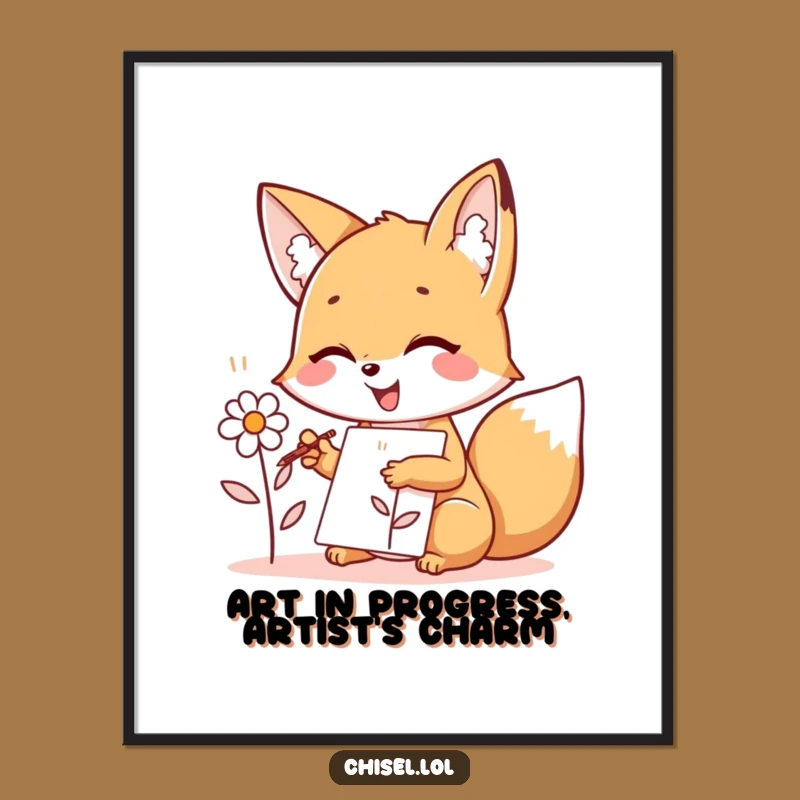 Free Printable Kawaii Fox Wall Art: Funny Sketching Fox Downloadable Art for Creative Home Decor
