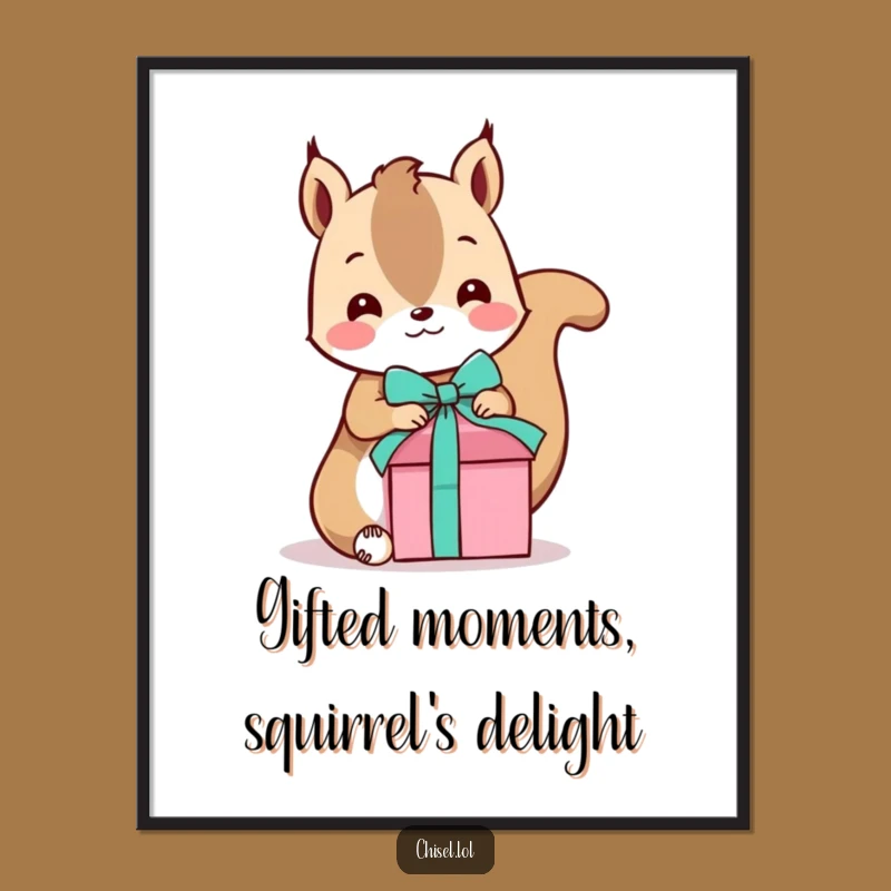 Free Printable Kawaii Squirrel Wall Art: Funny Gift-Tying Squirrel Downloadable for Whimsical Decor