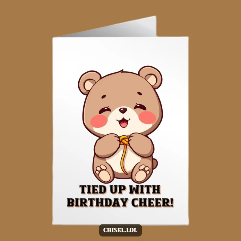 Free Printable Kawaii Bear Birthday Card: Tying Fun DIY Downloadable Gift