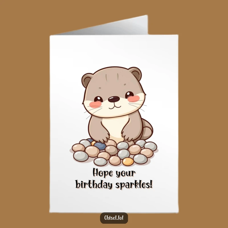 Free Printable Kawaii Otter Birthday Card: Pebble Art DIY Downloadable Gift