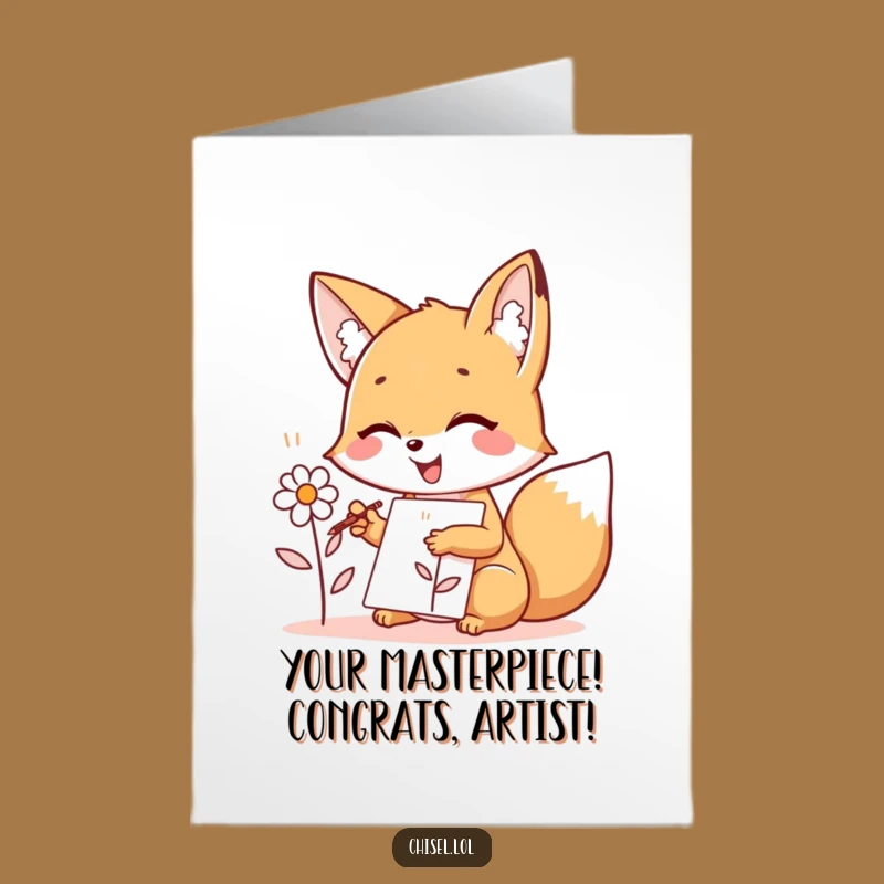 Free Printable Kawaii Fox Congratulations Card: Funny Sketching Fox Downloadable for Artful Achievements