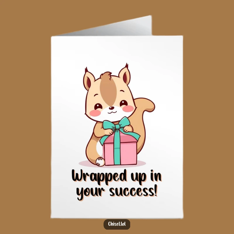 Free Printable Kawaii Squirrel Congratulations Card: Funny Gift-Tying Squirrel Downloadable for Big Wins