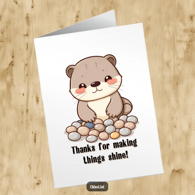 Funny Free Printable Kawaii Otter Thank You Card, arranging shiny pebbles, a creative DIY thank you.