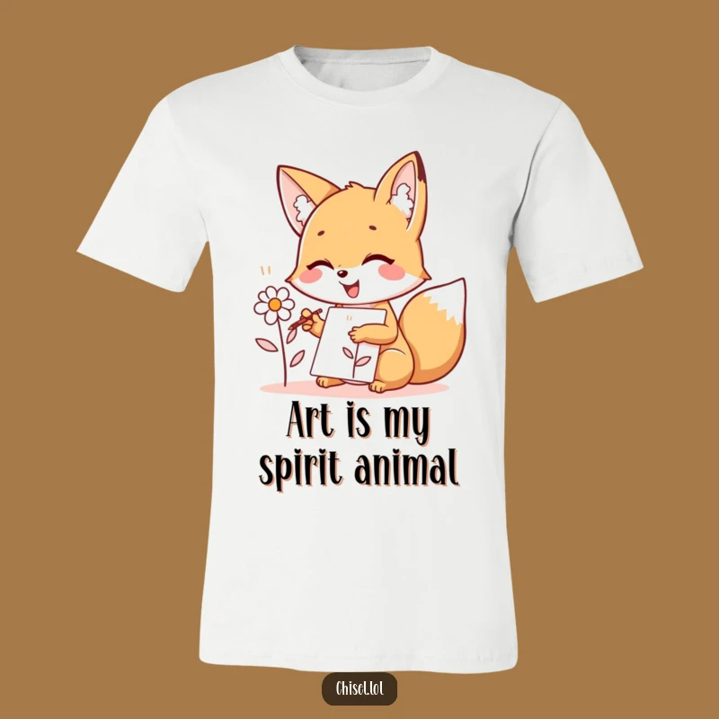Funny Kawaii Fox T-Shirt - Joyful Artist Sketching, Unique Gift for Creative Souls