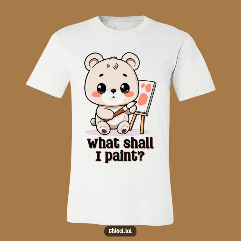 Funny Kawaii Bear T-Shirt - Curious Painter Design, Humorous Gift for Art Buffs