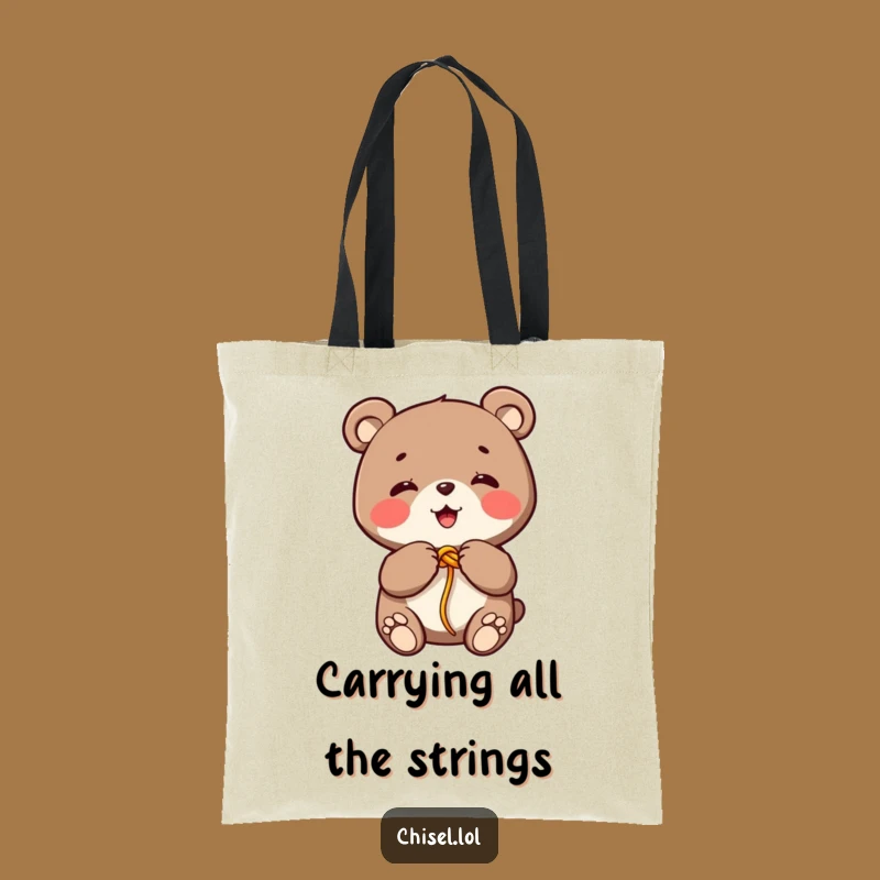 Funny Kawaii Bear Tote Bag: Carry Your Day with Giggling Knot-Tying Style