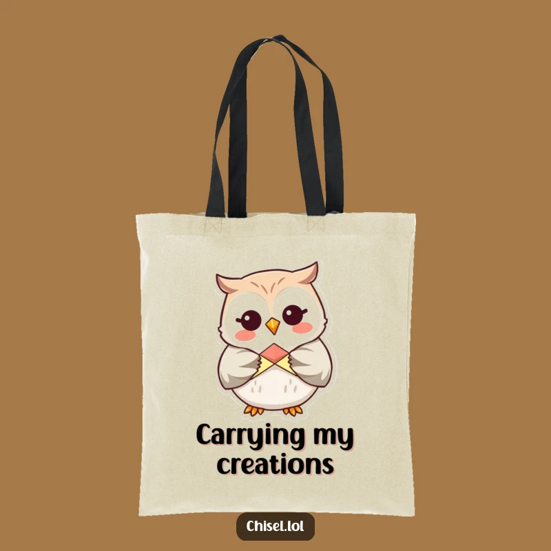 Funny Kawaii Owl Tote Bag - Giggling Crafter Essential, Eco-Friendly Humorous Gift