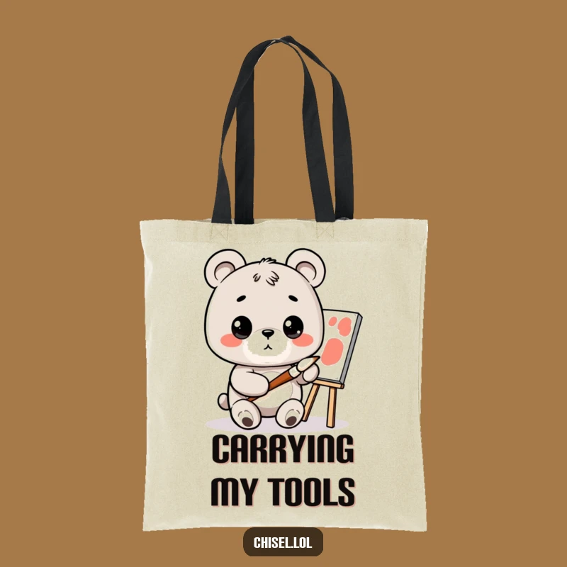 Funny Kawaii Bear Tote Bag - Curious Painter's Essential, Eco-Friendly Humorous Gift